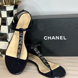 CHANEL Calfskin Thongs Navy